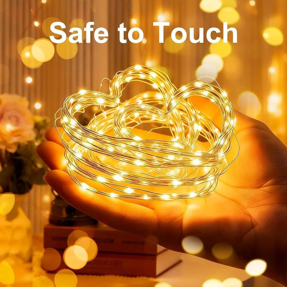 Warm White LED Fairy String Lights USB Powered with Remote 8 Modes Dimmable